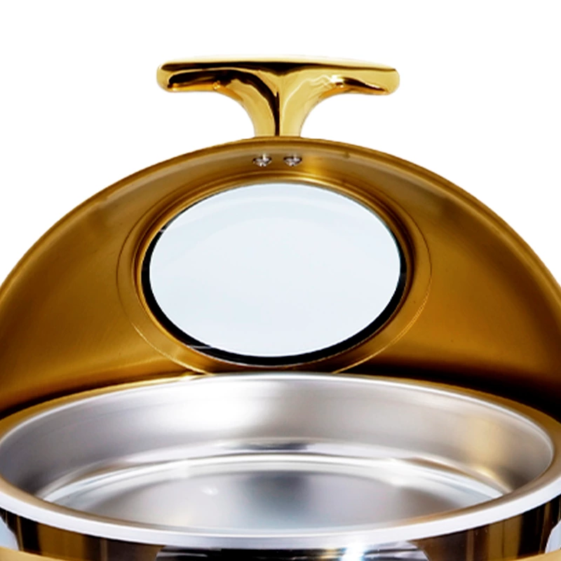 Stainless Steel 6 QT Roll Top Round Silver Chafing Dish Set