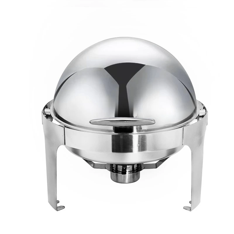 Stainless Steel 6 QT Roll Top Round Silver Chafing Dish Set