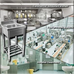 Commercial Kitchen Stainless Steel Sink Work Table with Backsplash