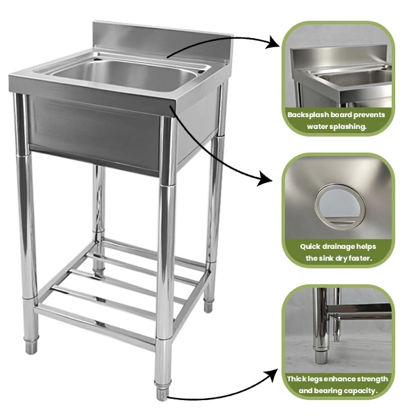 Commercial Kitchen Stainless Steel Sink Work Table with Backsplash