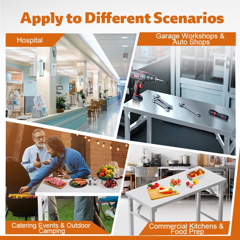 Stainless Steel Commercial Open Base Folding Worktable