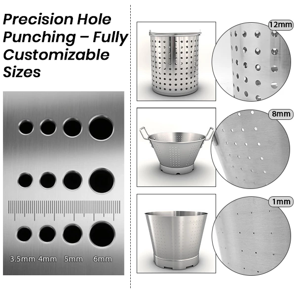 Each gastronorm pan can be tailored with hole diameters ranging from 1 mm to 12 mm, meeting diverse kitchen needs