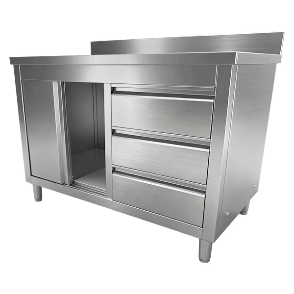The integrated backsplash maintains a clean prep line and reduces cleanup time.