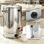 Stainless Steel Electric Thermostatic Hot Water Urn, Commercial Beverage Boiler with Tap, Temperature Control for Hot Water, Soy Milk, Milk Tea