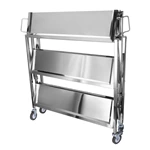 Foldable Stainless Steel 3-Tier Service Trolley, Collapsible Commercial Kitchen Storage Cart with Wheels