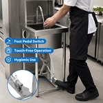 Stainless Steel Foot Operated Hand Wash Sink, Commercial Knee Operated Handwashing Basin with Splash Back for Restaurant Kitchen