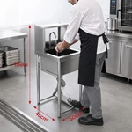 Stainless Steel Foot Operated Hand Wash Sink, Commercial Knee Operated Handwashing Basin with Splash Back for Restaurant Kitchen