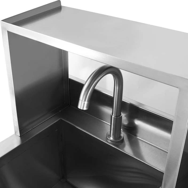 Stainless Steel Foot Operated Hand Wash Sink, Commercial Knee Operated Handwashing Basin with Splash Back for Restaurant Kitchen