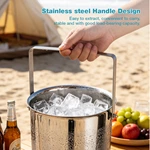 Stainless Steel Handled Ice Bucket, Portable Wine Champagne Cooler Bucket for Bar, Restaurant, Party