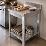 Stainless Steel Commercial Work Table with Backsplash & Undershelf, Heavy‑Duty Kitchen Prep Workbench for Restaurant Catering