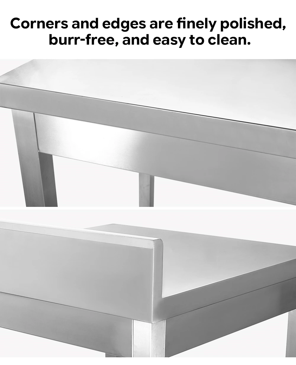Stainless Steel Commercial Work Table with Backsplash & Undershelf, Heavy‑Duty Kitchen Prep Workbench for Restaurant Catering