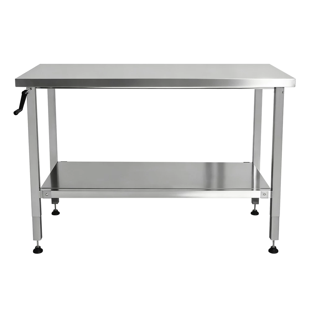 Height‑Adjustable Stainless Steel Work Table with Hand Crank, Commercial Prep Table with Undershelf & Leveling Feet for Restaurant Kitchen