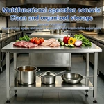Height‑Adjustable Stainless Steel Work Table with Hand Crank, Commercial Prep Table with Undershelf & Leveling Feet for Restaurant Kitchen