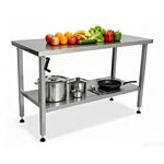 Height‑Adjustable Stainless Steel Work Table with Hand Crank, Commercial Prep Table with Undershelf & Leveling Feet for Restaurant Kitchen