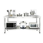 Height‑Adjustable Stainless Steel Work Table with Hand Crank, Commercial Prep Table with Undershelf & Leveling Feet for Restaurant Kitchen