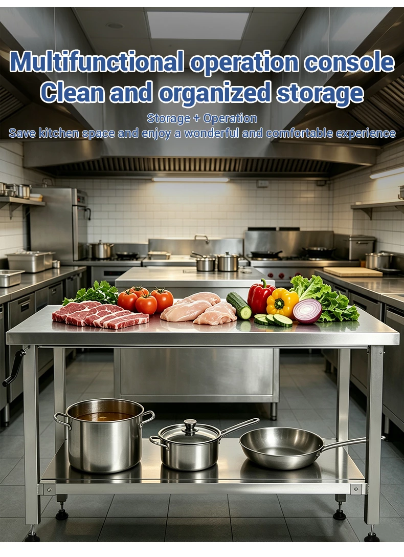 Height‑Adjustable Stainless Steel Work Table with Hand Crank, Commercial Prep Table with Undershelf & Leveling Feet for Restaurant Kitchen