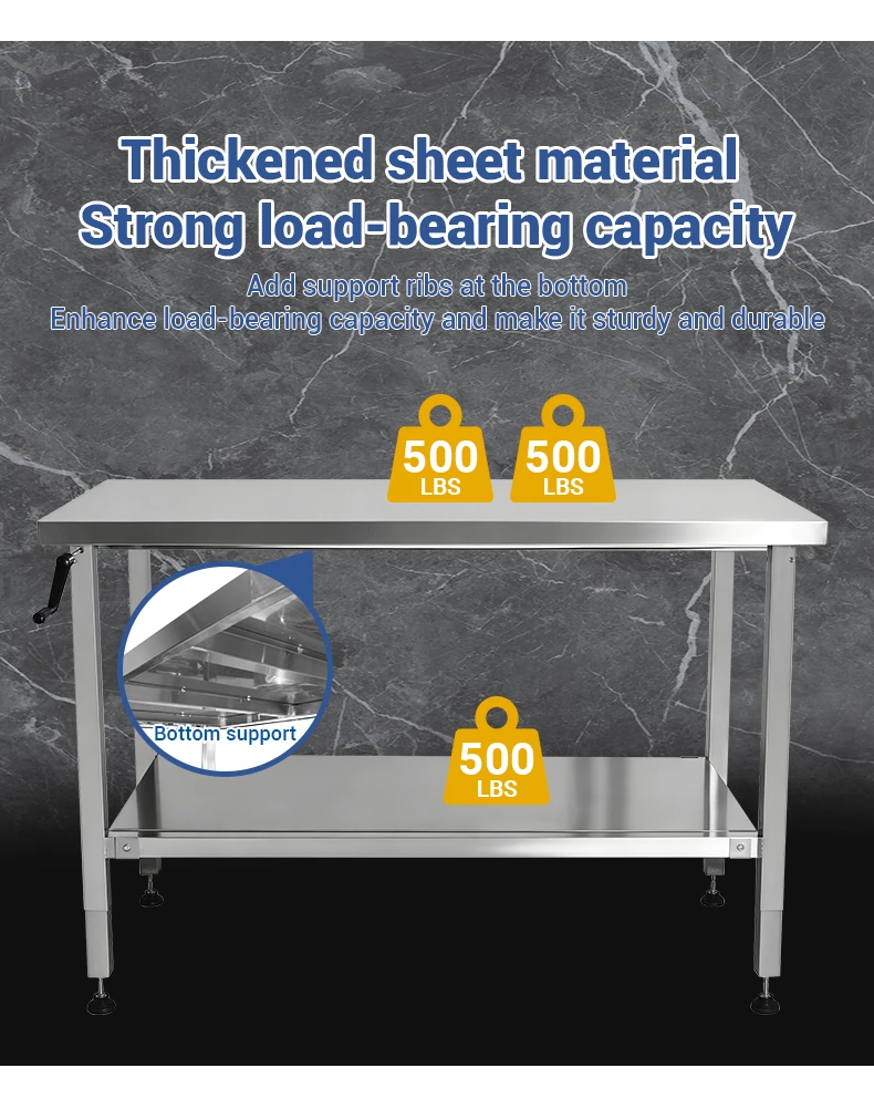 Height‑Adjustable Stainless Steel Work Table with Hand Crank, Commercial Prep Table with Undershelf & Leveling Feet for Restaurant Kitchen