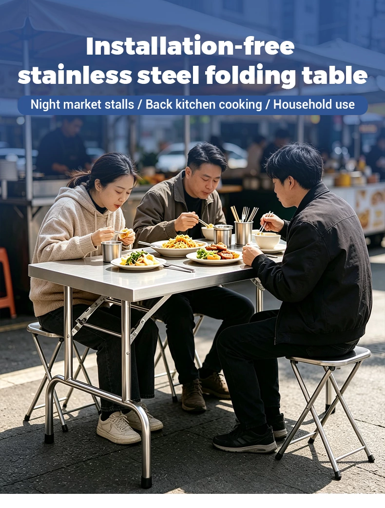 Stainless Steel Folding Work Table, Heavy‑Duty Portable Foldable Prep Table for Commercial Kitchen Catering