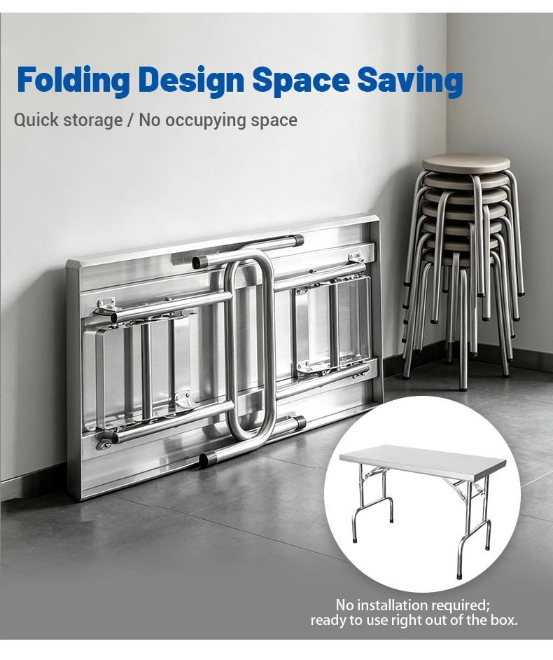 Stainless Steel Folding Work Table, Heavy‑Duty Portable Foldable Prep Table for Commercial Kitchen Catering