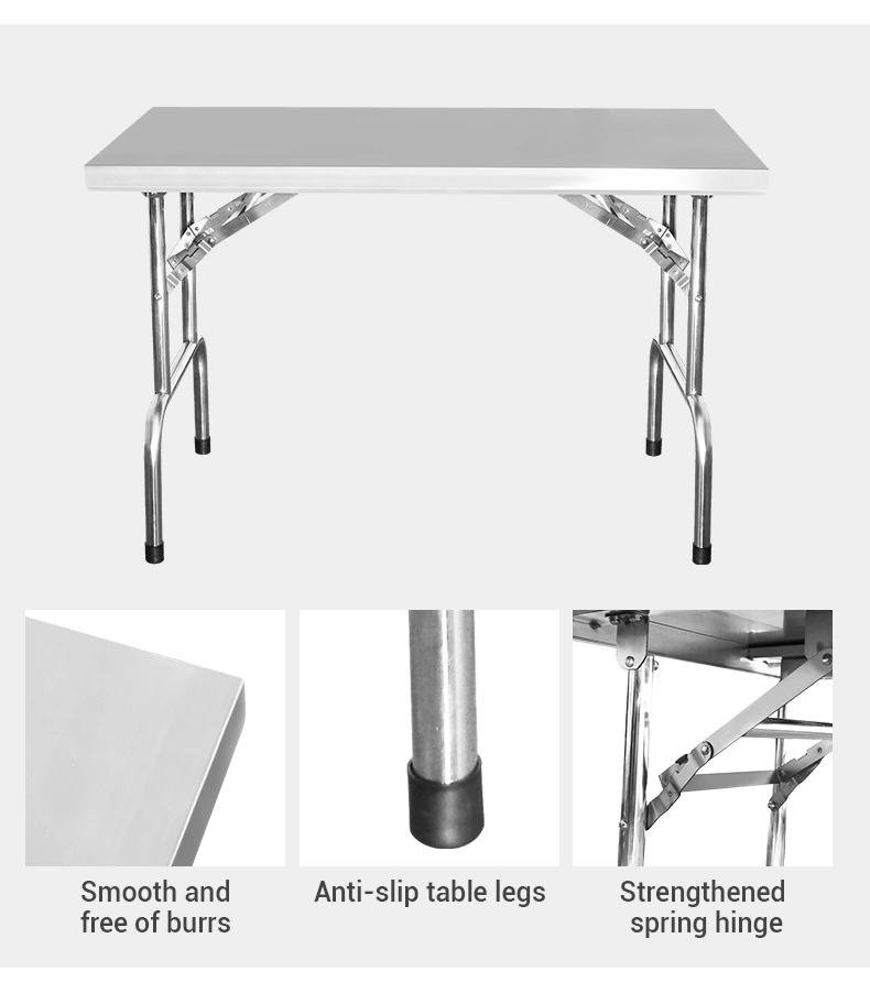 Stainless Steel Folding Work Table, Heavy‑Duty Portable Foldable Prep Table for Commercial Kitchen Catering