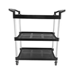 3‑Tier Plastic Utility Service Cart, Commercial Rolling Storage Trolley with Aluminum Frame for Hotel Restaurant Office