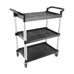 3‑Tier Plastic Utility Service Cart, Commercial Rolling Storage Trolley with Aluminum Frame for Hotel Restaurant Office