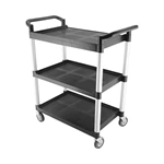 3‑Tier Plastic Utility Service Cart, Commercial Rolling Storage Trolley with Aluminum Frame for Hotel Restaurant Office