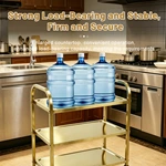 Gold Stainless Steel 3‑Tier Utility Service Cart, Commercial Square Tube Rolling Trolley with Wheels for Hotel Restaurant Catering