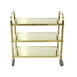 Gold Stainless Steel 3‑Tier Utility Service Cart, Commercial Square Tube Rolling Trolley with Wheels for Hotel Restaurant Catering