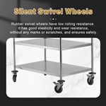 3‑Tier Stainless Steel Service Cart, Commercial Round Tube Rolling Utility Trolley with Brake Wheels for Hotel Restaurant Kitchen