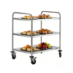 3‑Tier Stainless Steel Service Cart, Commercial Round Tube Rolling Utility Trolley with Brake Wheels for Hotel Restaurant Kitchen