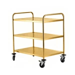 3‑Tier Stainless Steel Service Cart, Commercial Round Tube Rolling Utility Trolley with Brake Wheels for Hotel Restaurant Kitchen