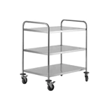 3‑Tier Stainless Steel Service Cart, Commercial Round Tube Rolling Utility Trolley with Brake Wheels for Hotel Restaurant Kitchen