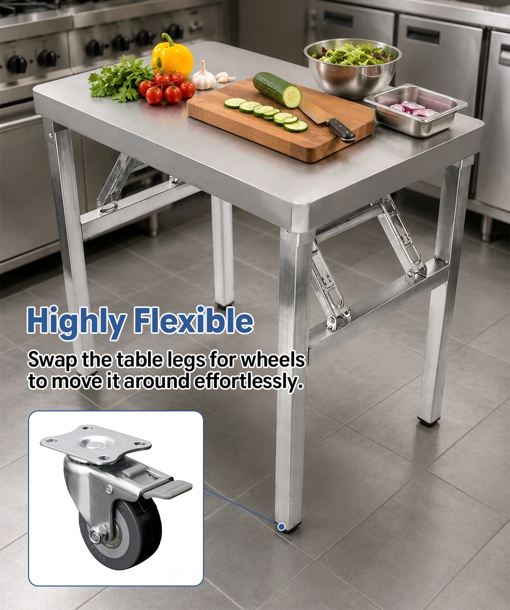 Heavy Duty Stainless Steel Folding Work Table, Portable Foldable Kitchen Prep Workbench for Restaurant, Food Truck, Home & Garage