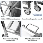 Foldable Stainless Steel 3-Tier Service Trolley, Collapsible Commercial Kitchen Storage Cart with Wheels
