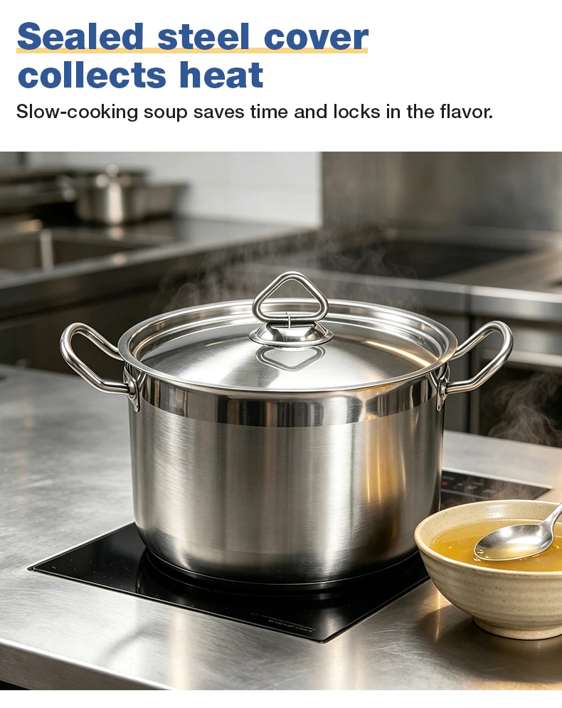 Commercial Stainless Steel Stew Pot With Lid and Welded Side Handles