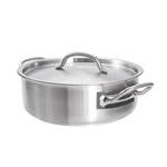 Commercial Shallow Stainless Steel Stew Pot With Lid, Welded Double‑Handled Low‑Profile Stock Pot For Restaurant Kitchen