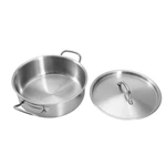 Commercial Shallow Stainless Steel Stew Pot With Lid, Welded Double‑Handled Low‑Profile Stock Pot For Restaurant Kitchen