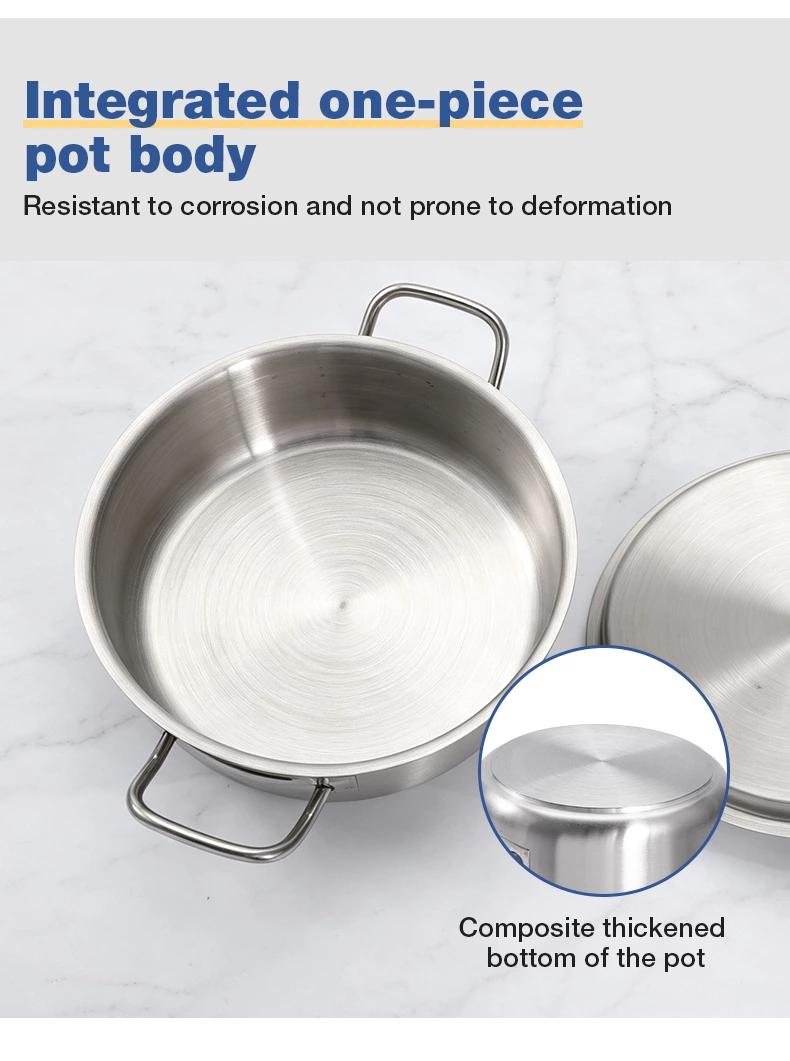 Commercial Shallow Stainless Steel Stew Pot With Lid, Welded Double‑Handled Low‑Profile Stock Pot For Restaurant Kitchen