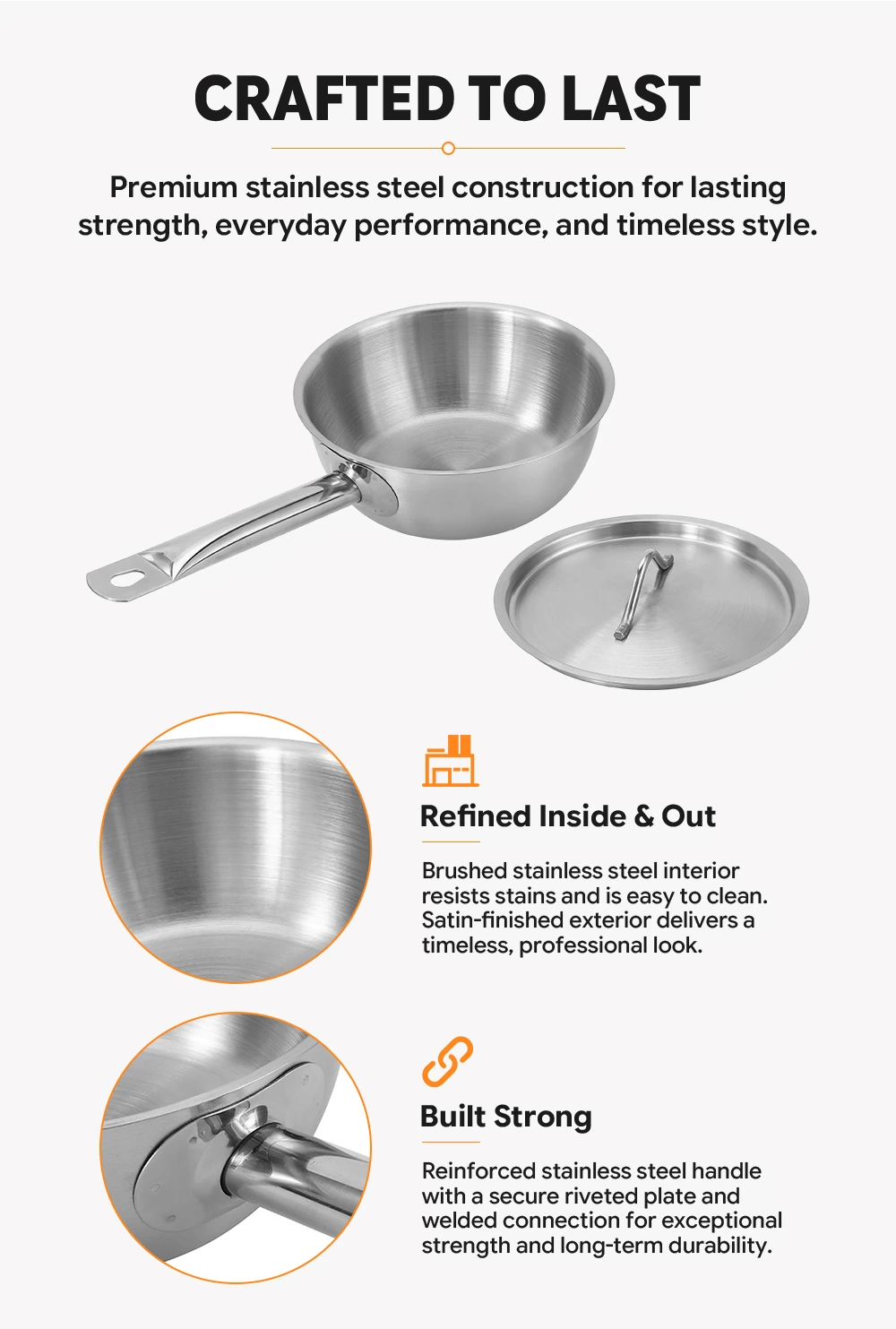 Stainless Steel Sauce Pan With Lid Long Handle Commercial Kitchen Saucepot for Catering Restaurant