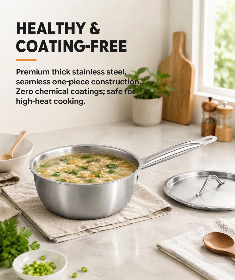 Stainless Steel Sauce Pan With Lid Long Handle Commercial Kitchen Saucepot for Catering Restaurant
