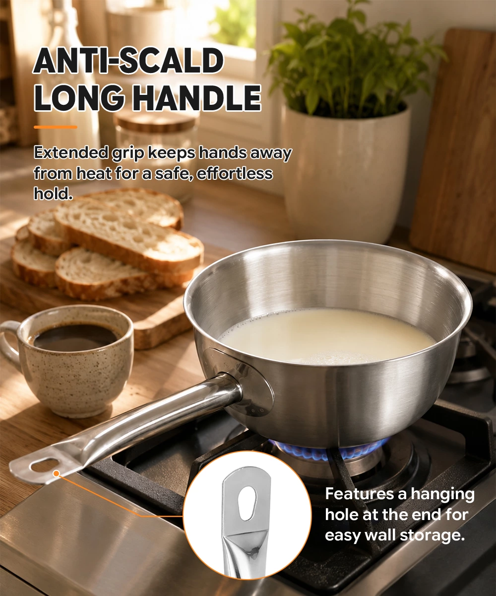 Stainless Steel Sauce Pan With Lid Long Handle Commercial Kitchen Saucepot for Catering Restaurant