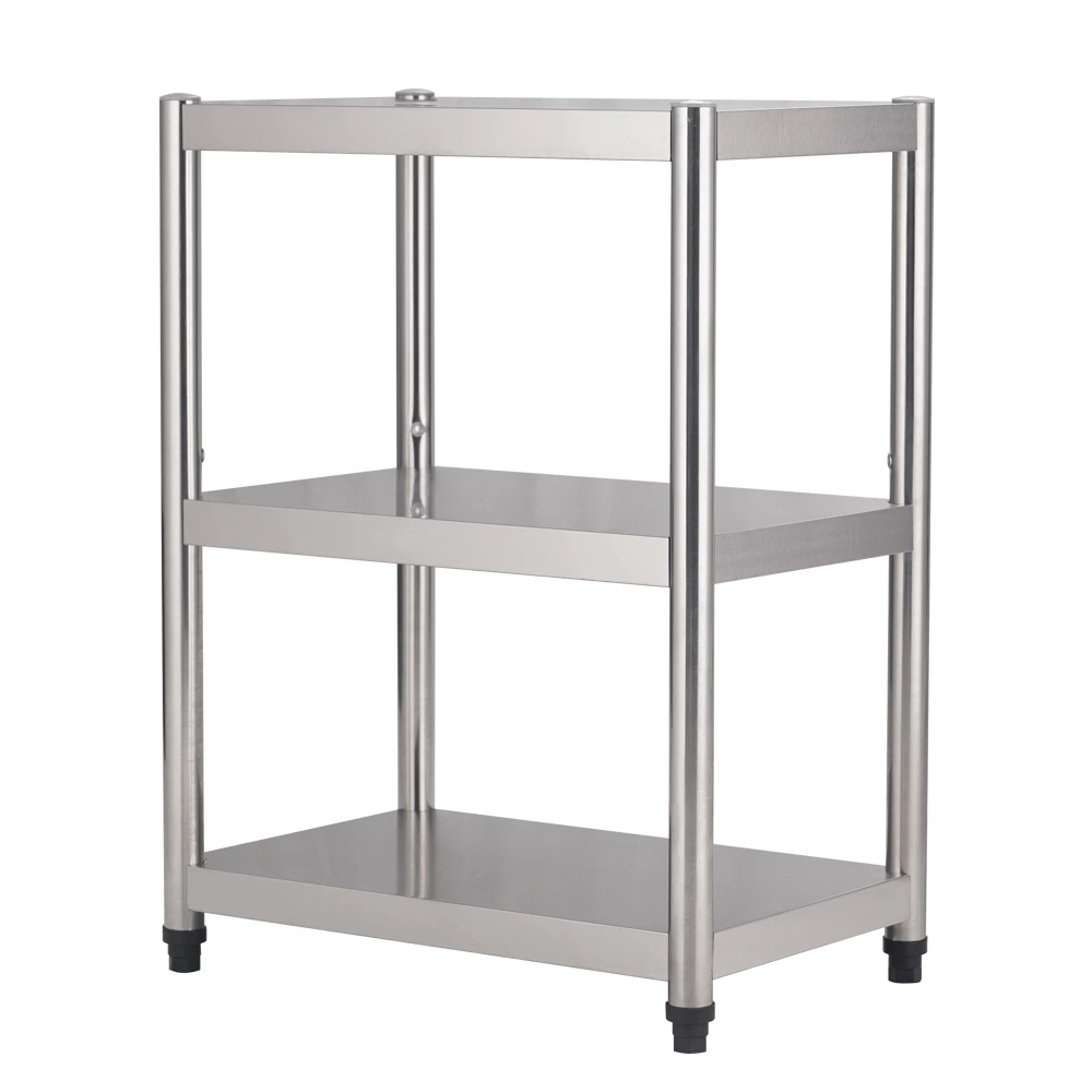 3‑Tier Stainless Steel Storage Rack, Commercial Kitchen Floor Shelving for Restaurant & Canteen
