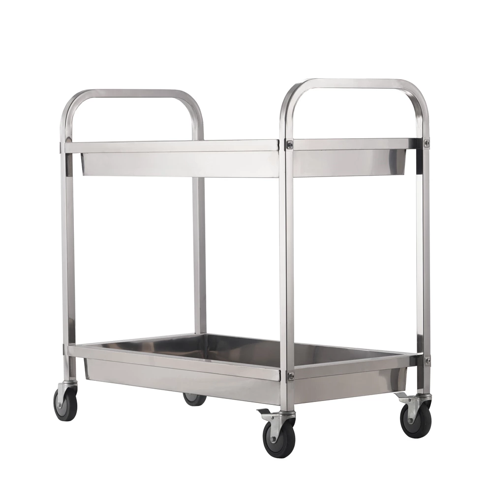 2‑Tier Stainless Steel Utility Cart, Commercial Kitchen Service Trolley with Deep Trays & Brake Wheels for Restaurant Hotel Catering