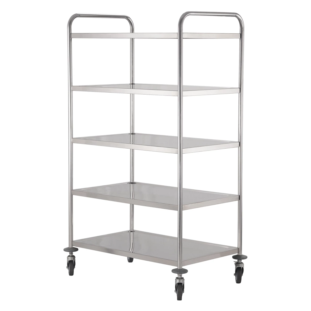 5‑Tier Stainless Steel Service Trolley, Commercial Multi‑Layer Kitchen Cart with Swivel Casters for Restaurant Hotel