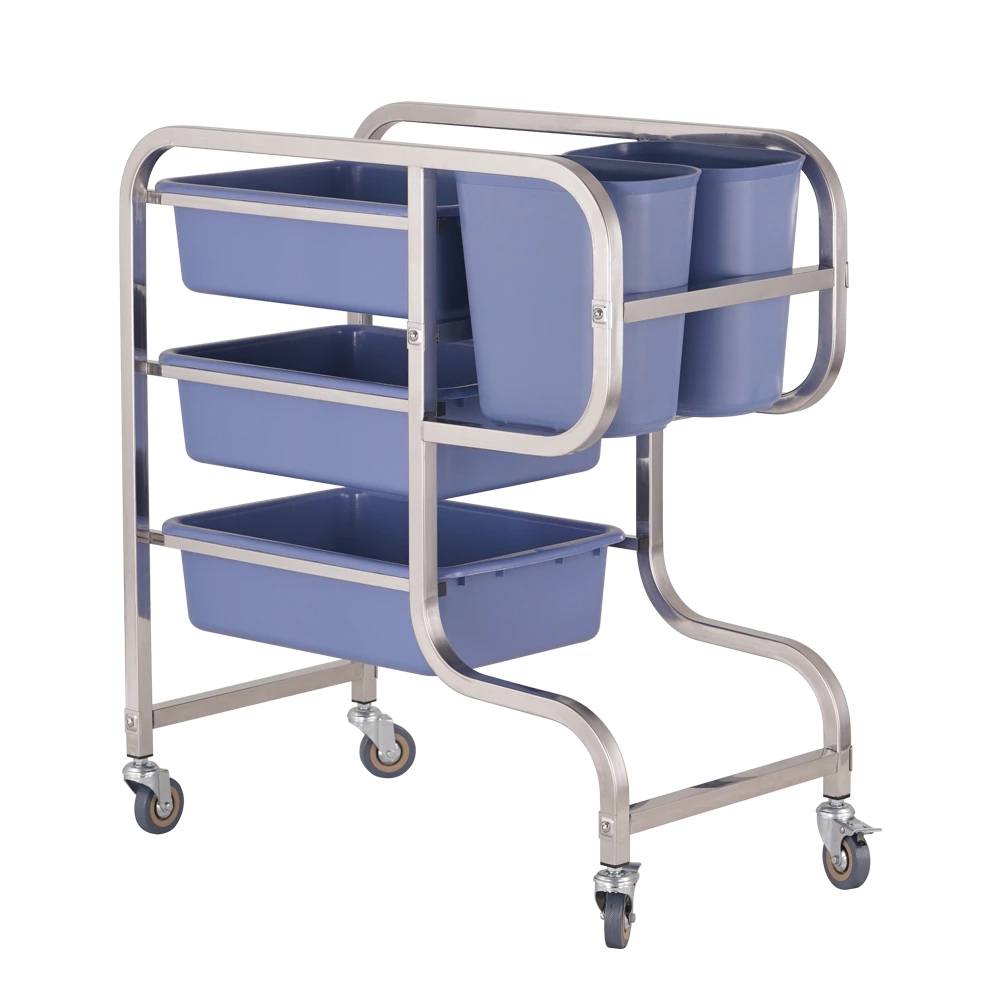 Stainless Steel Dish Collection Trolley, Commercial Restaurant Bussing Cart with 5 Plastic Bins, Food Waste & Tableware Collecting Service Cart