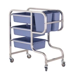 Stainless Steel Dish Collection Trolley, Commercial Restaurant Bussing Cart with 5 Plastic Bins, Food Waste & Tableware Collecting Service Cart