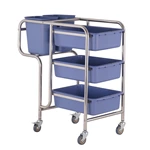 Stainless Steel Round Tube Bussing Trolley, Commercial Restaurant Bus Cart with 5 Removable Plastic Bins for Dirty Dish & Waste Collection