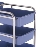 Stainless Steel Round Tube Bussing Trolley, Commercial Restaurant Bus Cart with 5 Removable Plastic Bins for Dirty Dish & Waste Collection