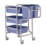 Stainless Steel Round Tube Bussing Trolley, Commercial Restaurant Bus Cart with 5 Removable Plastic Bins for Dirty Dish & Waste Collection